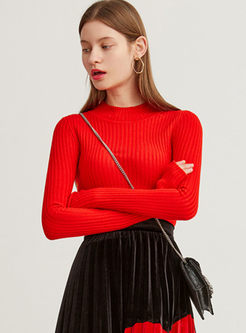 Red Long Sleeve Pullover Slim Sweater