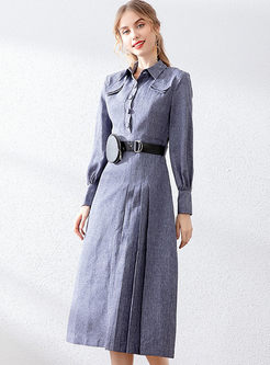 Casual Long Sleeve Waist Midi Dress