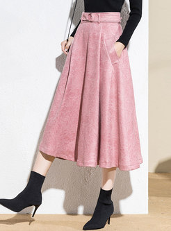 Brief Solid Color A Line Skirt