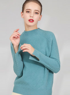 Stand Collar Straight Pullover Wool Sweater 