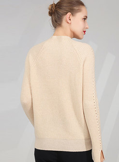 Stand Collar Straight Pullover Wool Sweater 