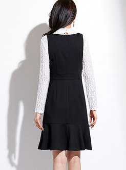 Patchwork Lace Openwork A Line Dress