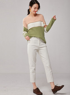 Casual O-neck Muti-color Loose Sweater