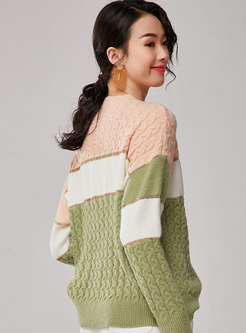 Casual O-neck Muti-color Loose Sweater