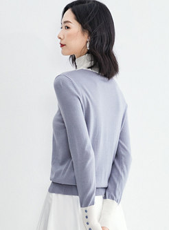 High Collar Patchwork Color-blocked Sweater