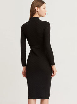 Brief Black Long Sleeve Sweater Dress