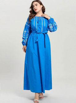 Plus Size Embroidered Puff Sleeve Dress