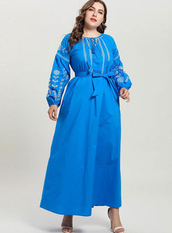 Plus Size Embroidered Puff Sleeve Dress