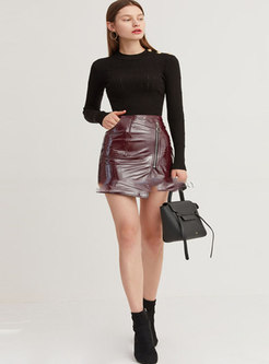 Sexy Bodycon Irregular Zipper Mini Leather Skirt