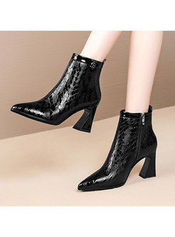 Pointed Head High Heel Short Plush Leather Shoes