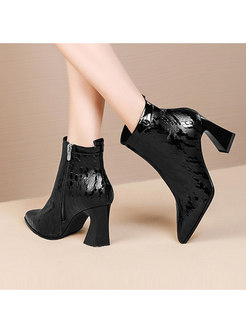 Pointed Head High Heel Short Plush Leather Shoes