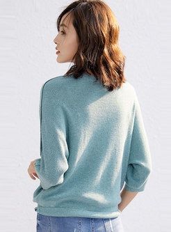 Stand Collar Half Sleeve Loose Sweater
