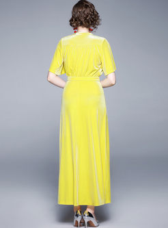 Yellow Flare Sleeve Long Prom Dress