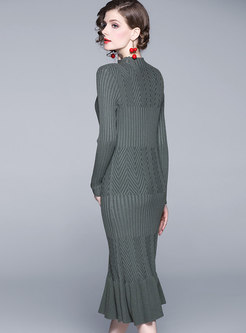 Stand Collar Bodycon Mermaid Sweater Dress