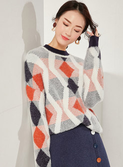 Casual High Collar Color-blocked Loose Sweater