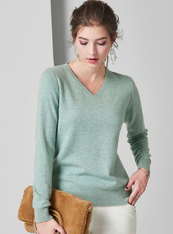 Casual V-neck Pullover Loose Sweater