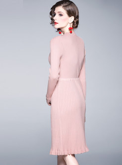 Solid Color A Line Knit Dress With Drawcord