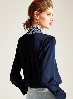 Brief V-neck Loose Blouse With Tie