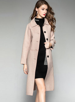 Turn Down Collar Solid Color Wool Blended Overcoat