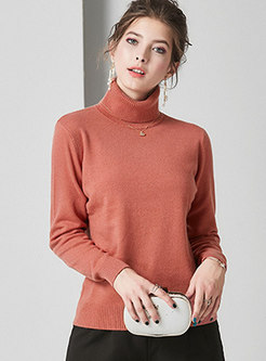 High Collar Solid Color Pullover Wool Sweater