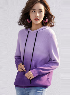 Gradient Hooded Straight Pullover Sweater