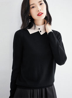 Chic Lapel Pullover All-matched Sweater