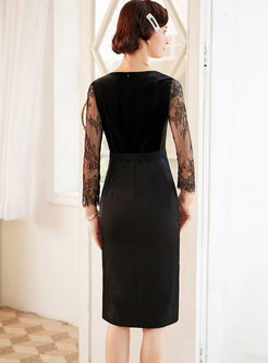 Black O-neck Long Sleeve Bodycon Dress