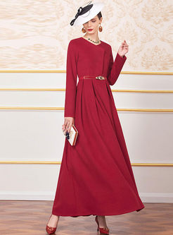 Elegant Red Long Sleeve Maxi Dress