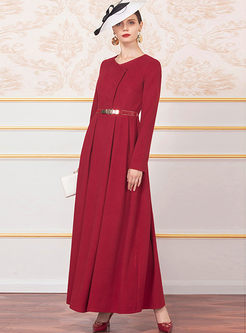 Elegant Red Long Sleeve Maxi Dress