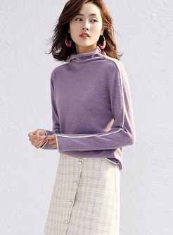 Color-blocked Turtleneck Pullover Loose Sweater