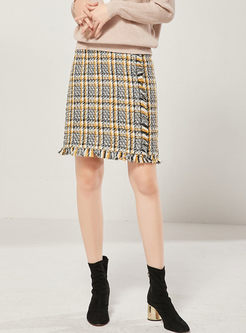 High Waisted Plaid Tassel Mini Skirt