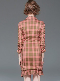 Notched Double-breasted Plaid Bodycon Dress