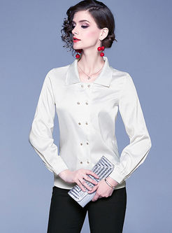 Notched Double-breasted Loose Blouse