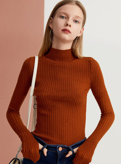 Solid Color High Collar Slim Sweater