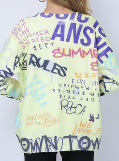 Print Letter Pullover Loose Sweater