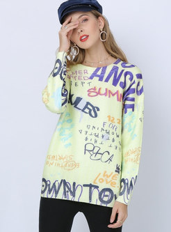 Print Letter Pullover Loose Sweater