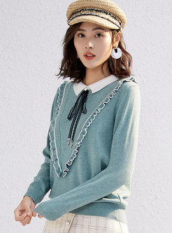 Patchwork Bowknot Pullover Loose Sweater