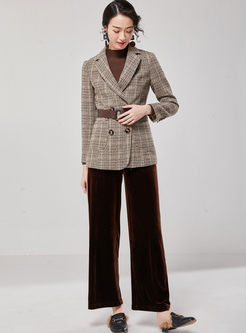 Notched Houndstooth Wool Blended Coat