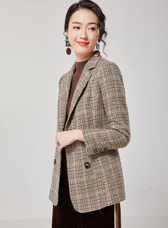 Notched Houndstooth Wool Blended Coat