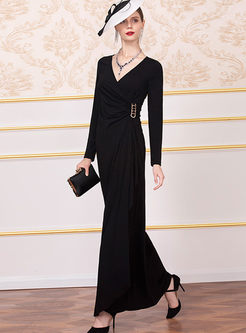 Black Long Sleeve Slim Maxi Dress