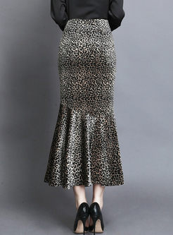 High Waisted Leopard Velvet Mermaid Skirt
