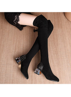 Fashion Black Chunky Heel Long Boots