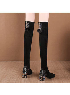 Fashion Black Chunky Heel Long Boots