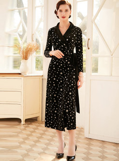 Black Long Sleeve Print Velvet Maxi Dress