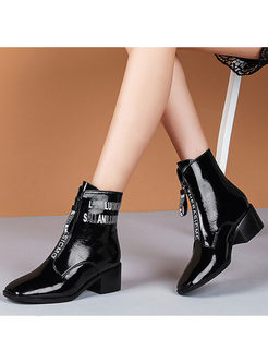 Square Head Chunky Heel Letter Print Shoes