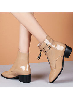 Square Head Chunky Heel Letter Print Shoes