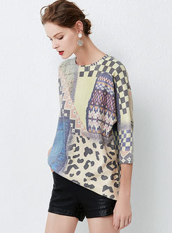 O-neck Leopard Print Bat Sleeve Sweater