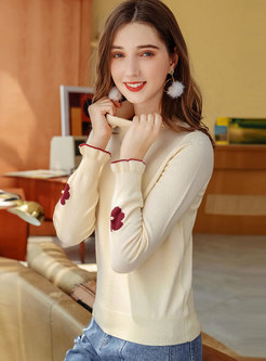High Collar Color-blocked Pullover Slim Sweater