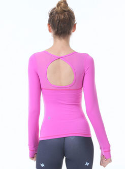 Scoop Neck Long Sleeve Backless Gym Top