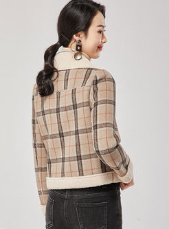 Lapel Plaid Short Straight Fleece Coat